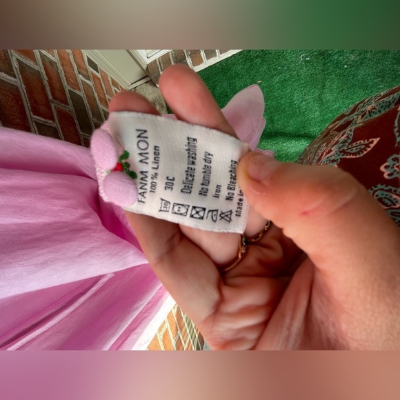 NWOT Fanm Mon Aster Pink Demre Linen Embroidered Maxi Dress Ruffle Sleeve SIZE S - Picture 8 of 9